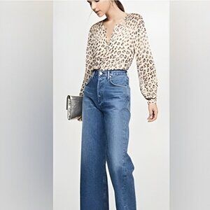 JOIE Cordell 100% Silk Blouse in Animal Leopard print, Long sleeves, siz…